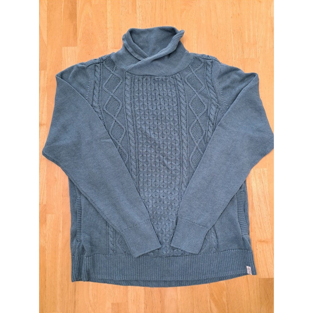Old Ranch Sweater Large Organic Cotton Blend Cable Knit Blue-green Soft